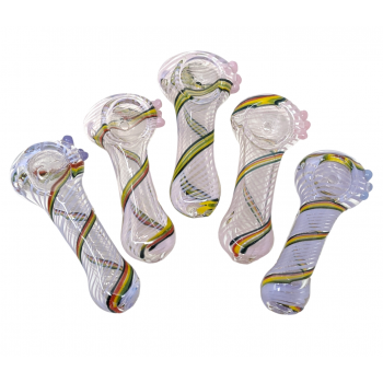 3.5" Slyme & Rasta Twisted Ribbon Flat Mouth Clear Spoon Hand Pipe - (Pack of 5) [ZD226]